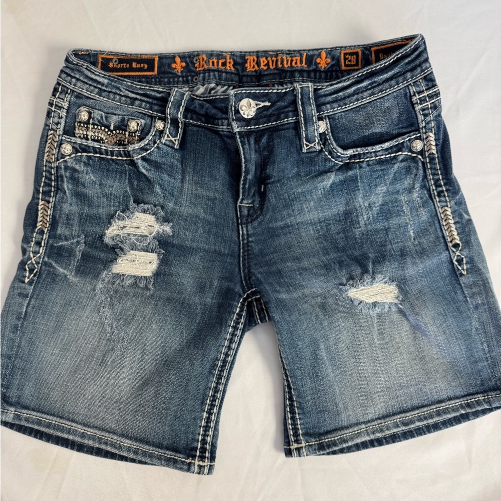 Rock Revival Blue Distressed Women Shorts size 28